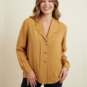 NWT Kathy Che Mustard Blouse with Gold Buttons